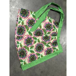 Vintage, Floral Apron, Big Flowers, Green Polka Dot Trim, Cooking~ 260128-WH 360